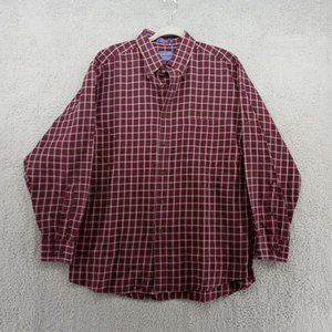 Pendleton Shirt Mens Large Burgandy Red Check Tattersall Canterbury Wool‎ Cotton
